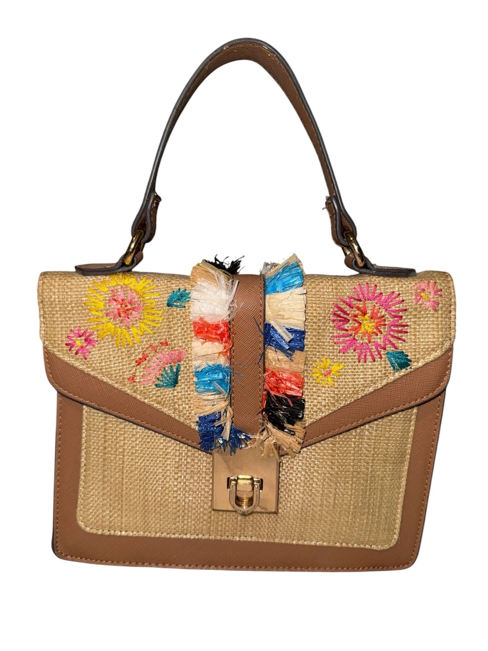 Aldo Woven Floral Embroidered Top-Handle Crossbody Satchel - Brown